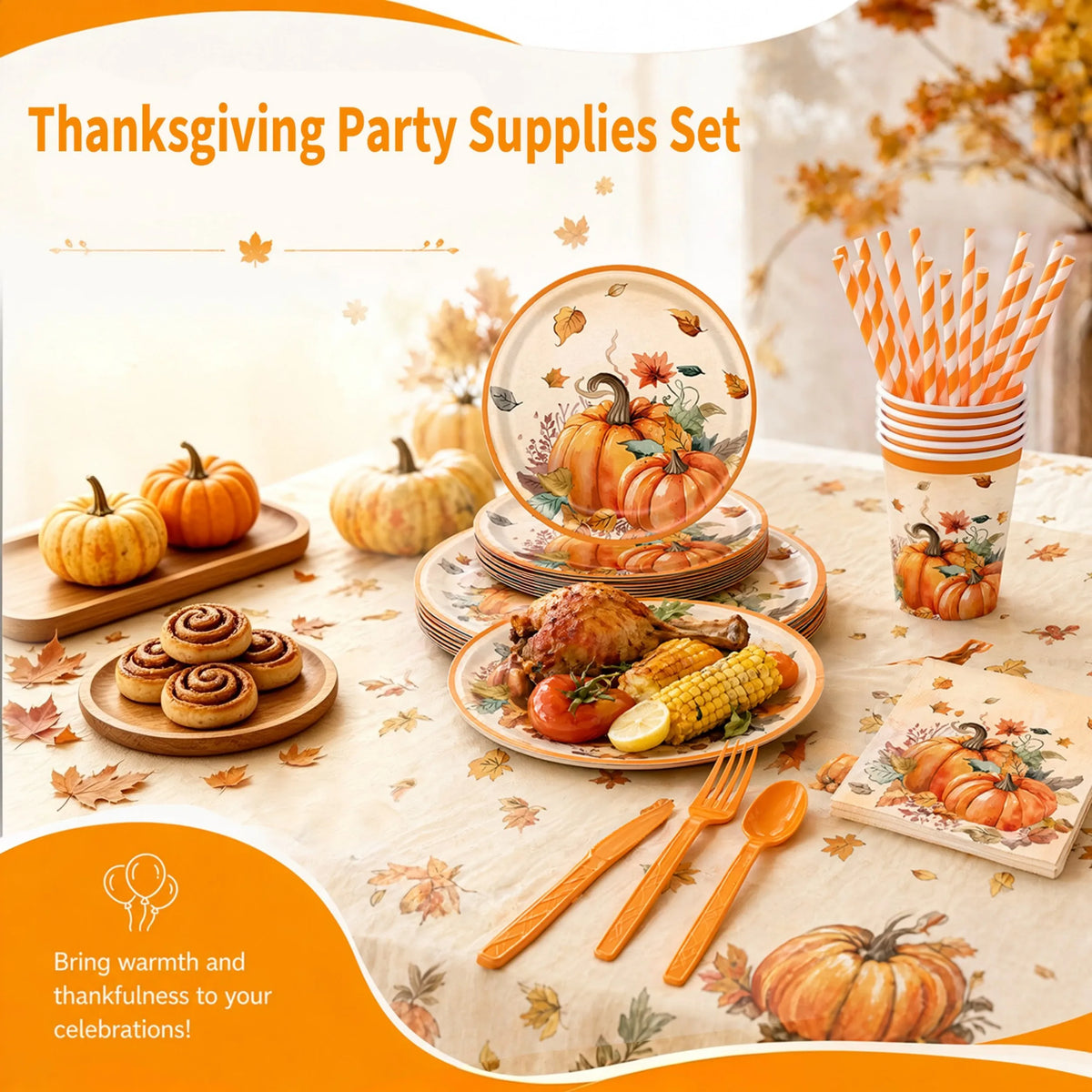 401 Pcs Fall Theme or 402 Pcs Thanksgiving Theme Disposable Tableware Set - Serves 50