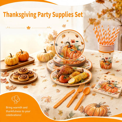 401 Pcs Fall Theme or 402 Pcs Thanksgiving Theme Disposable Tableware Set - Serves 50