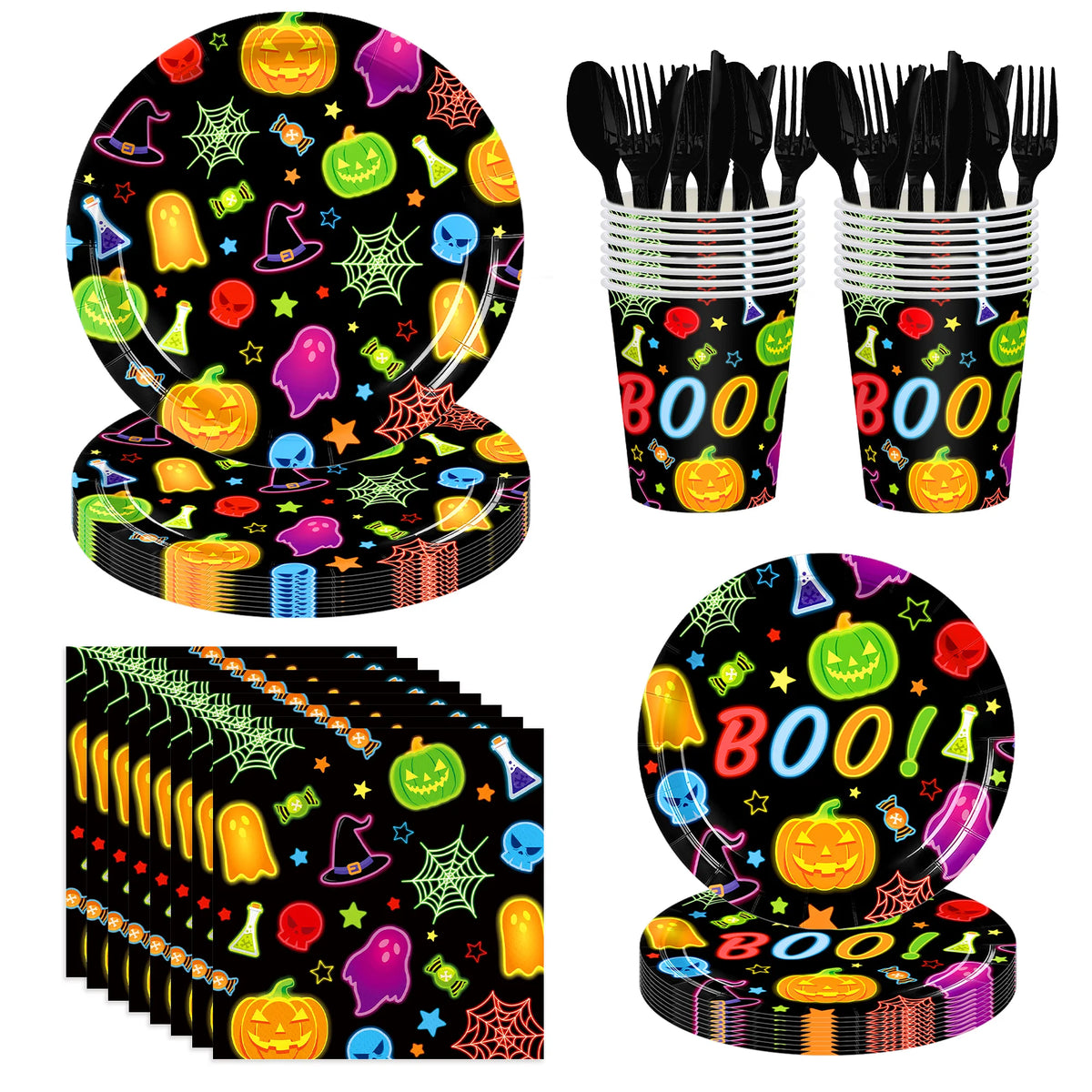 351-Piece Halloween Disposable Tableware Set – Serves 50