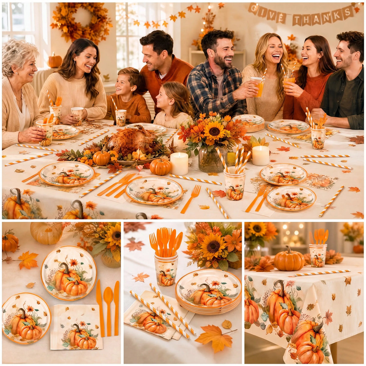 401 Pcs Fall Theme or 402 Pcs Thanksgiving Theme Disposable Tableware Set - Serves 50