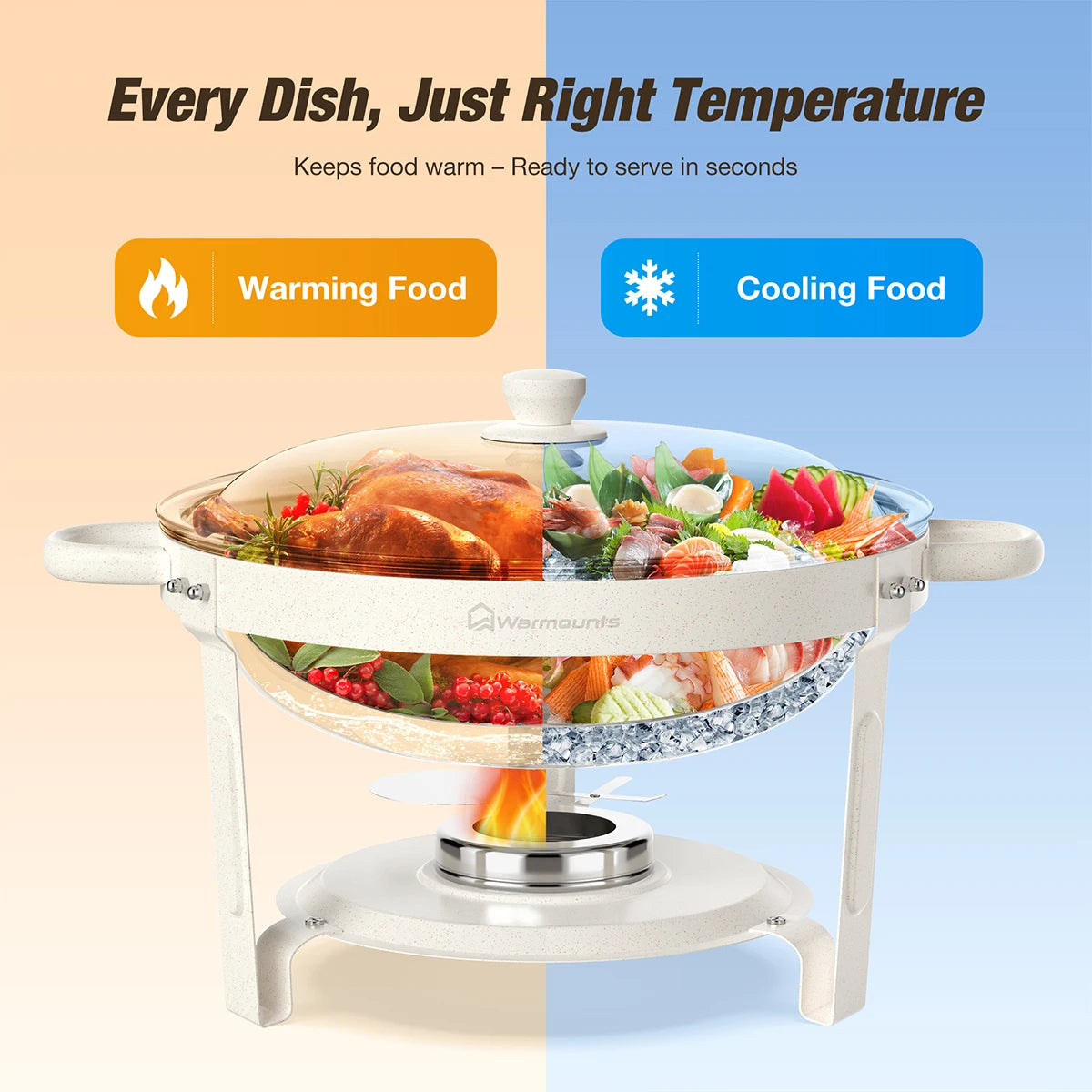 5QT Round Stainless Steel Chafing Dishes – 2 or 4 Pack Buffet Warmer Set