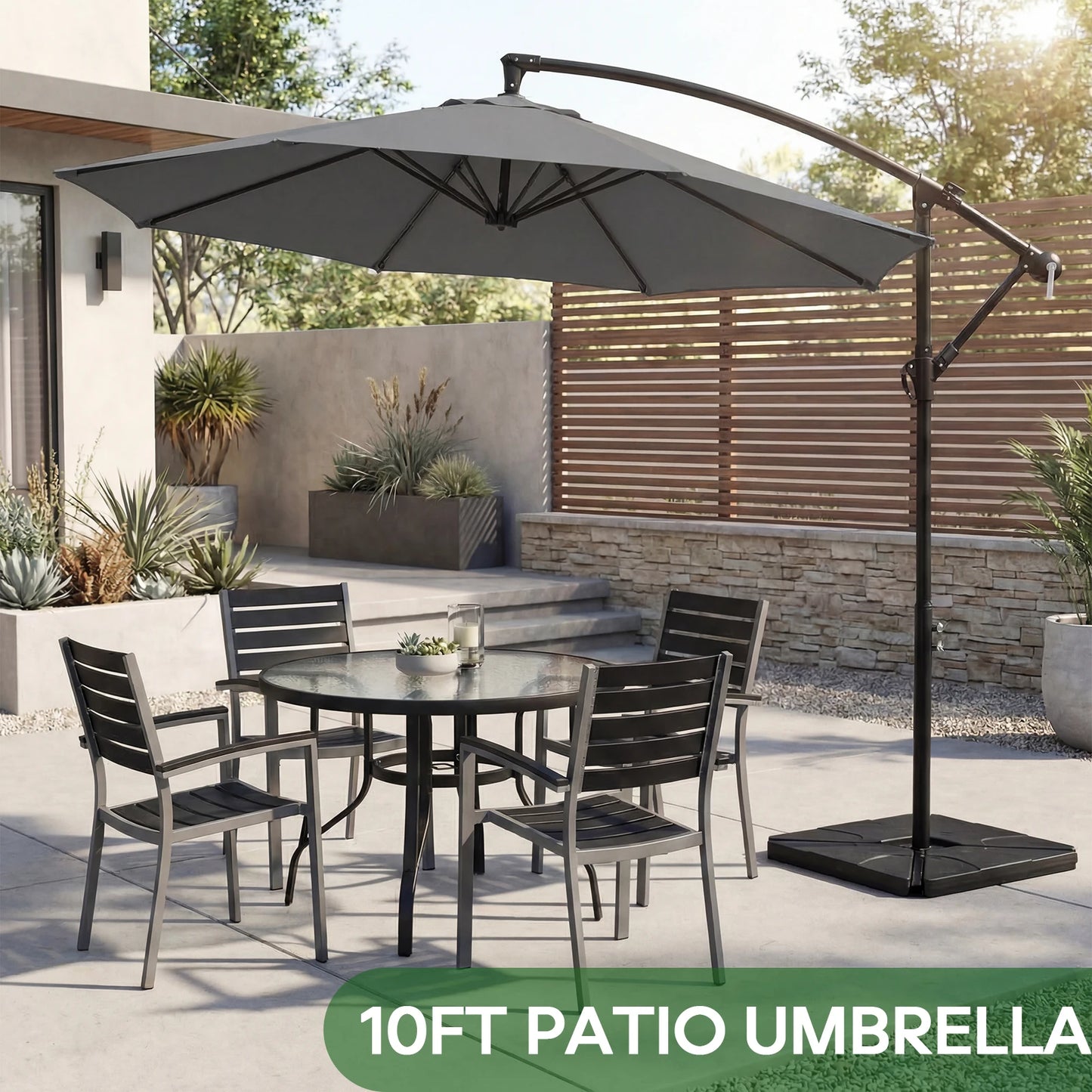 9.8FT Cantilever Patio Umbrella with Base – Adjustable Tilt & UPF50+ Sun Protection