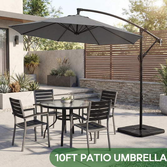 9.8FT Cantilever Patio Umbrella with Base – Adjustable Tilt & UPF50+ Sun Protection