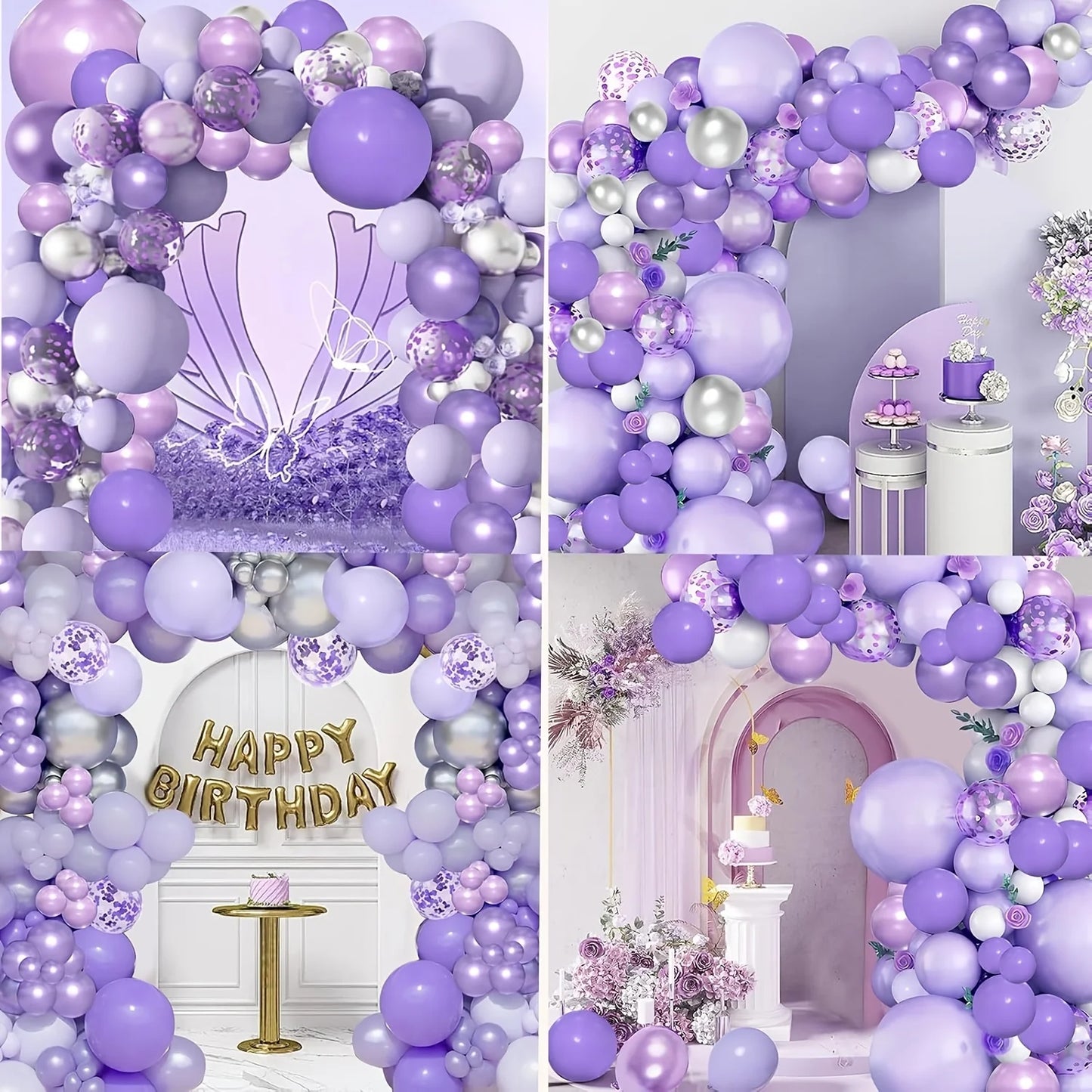 142-Piece Purple Balloon Garland Arch Kit – Lavender, Dark Purple, White & Metallic Party Balloons