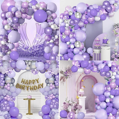 142-Piece Purple Balloon Garland Arch Kit – Lavender, Dark Purple, White & Metallic Party Balloons