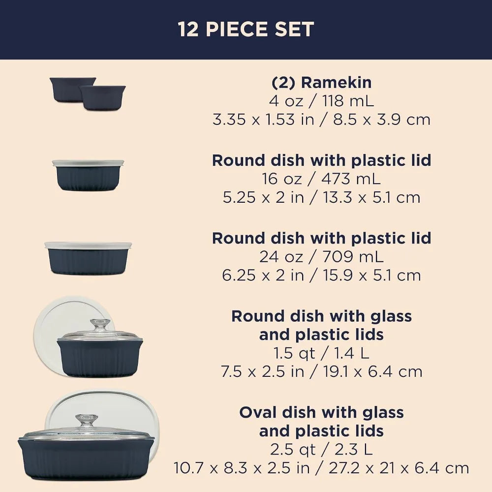 12-Piece Ceramic Stoneware Bakeware Set with Glass & Storage Lids – Oven-to-Table Baking Dishes