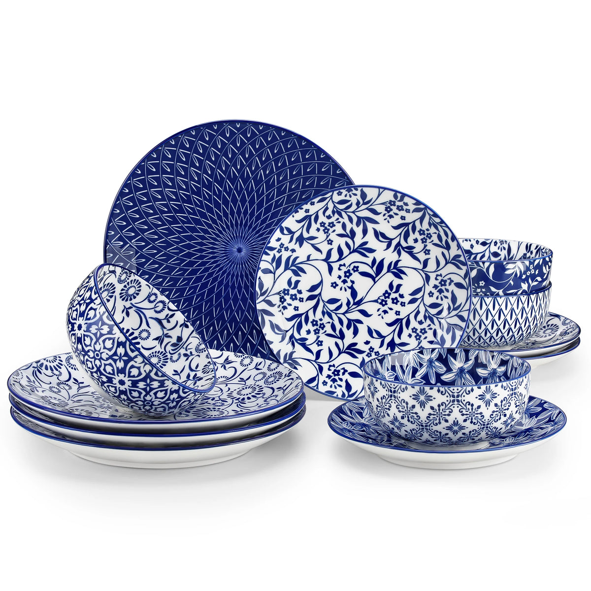 Vancasso Blue & White Porcelain Dinnerware Set – 12, 24 or 36 Piece