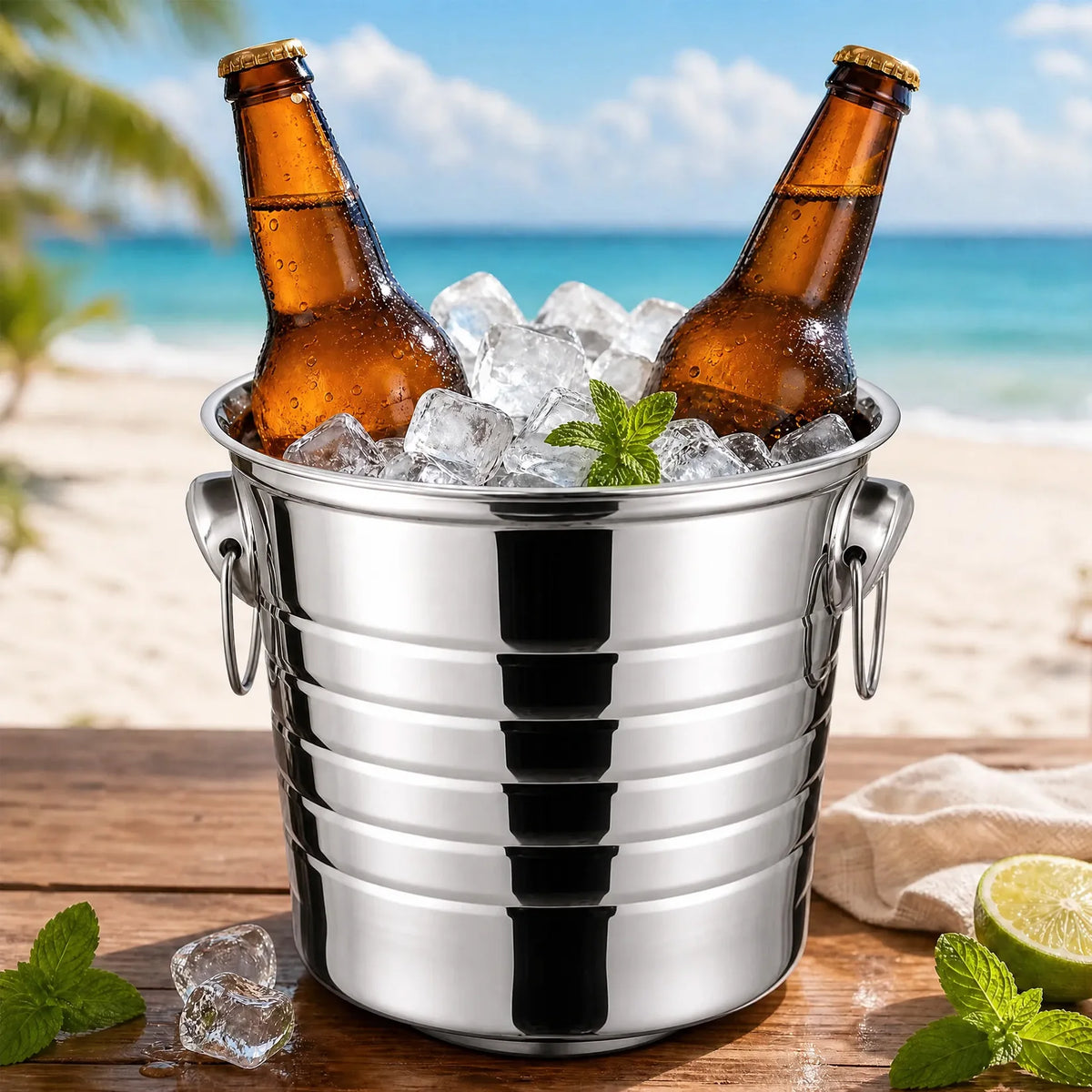 6-Pack 3L Stainless Steel Beverage Tubs with Handles – Ice Buckets for Beer, Wine & Champagne