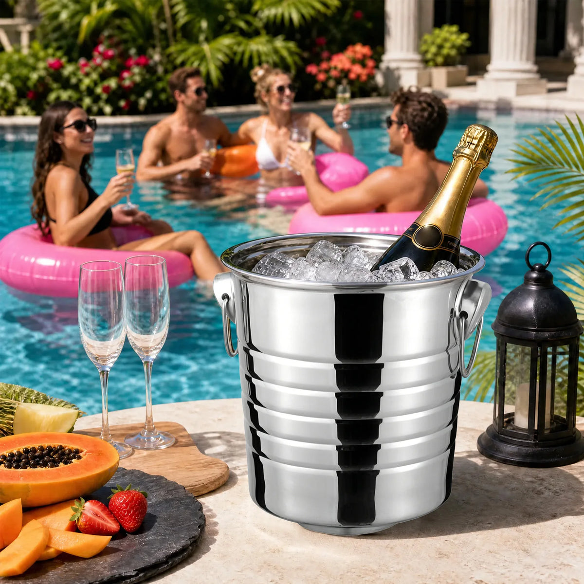 6-Pack 3L Stainless Steel Beverage Tubs with Handles – Ice Buckets for Beer, Wine & Champagne