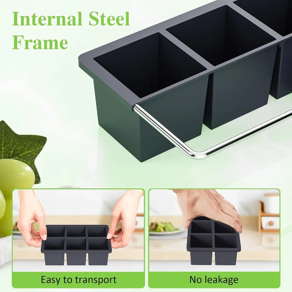 3-Pack Large Square Whiskey / Bourbon Silicone Ice Cube Trays with Lids