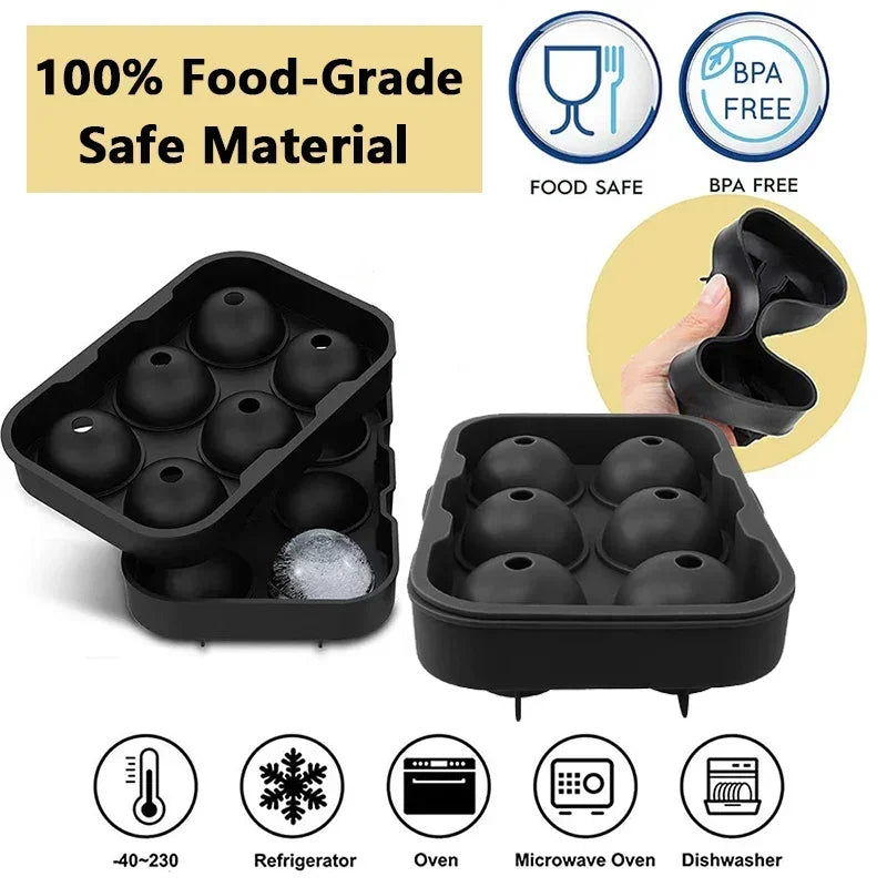 Large Silicone Sphere Cocktail Ice Molds – 4, 6 or 8-Cavity Cube & Sphere Trays for Whiskey & Bourbon