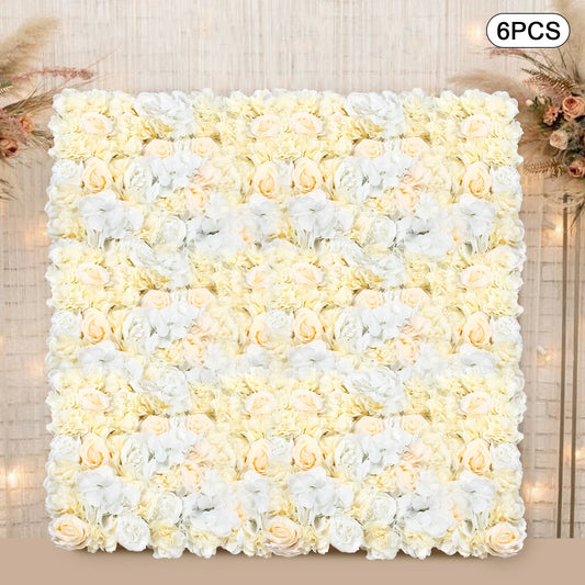 6-Piece Artificial Flower Wall Panel Set – Pale Yellow & White Hydrangea Rose Floral Backdrop