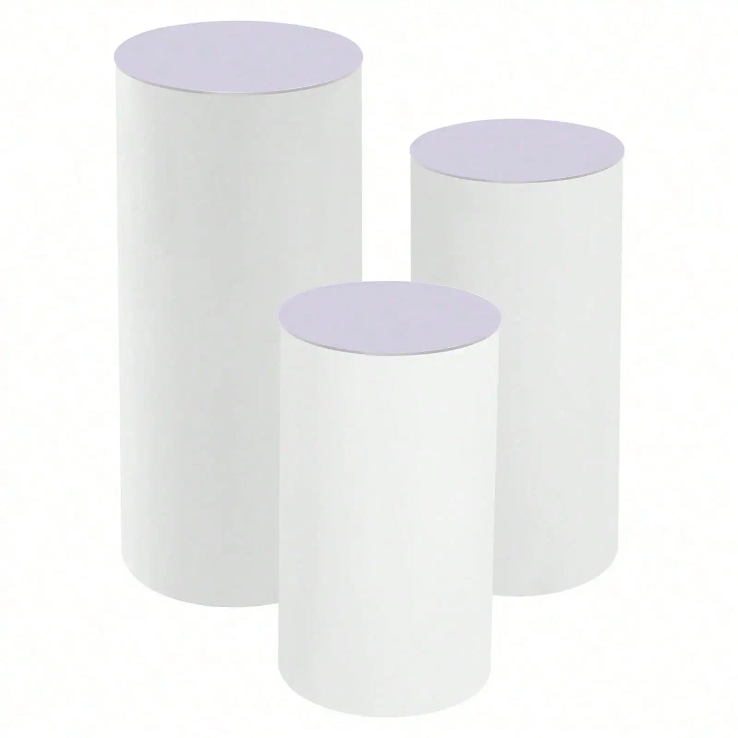 3-Piece White Cylinder Pedestal Stand Set – 23.6", 29.5" & 35.4" Round Display Plinths