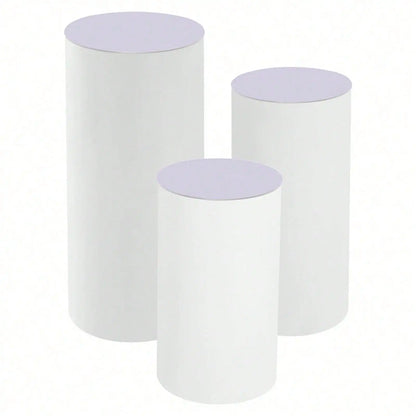 3-Piece White Cylinder Pedestal Stand Set – 23.6", 29.5" & 35.4" Round Display Plinths