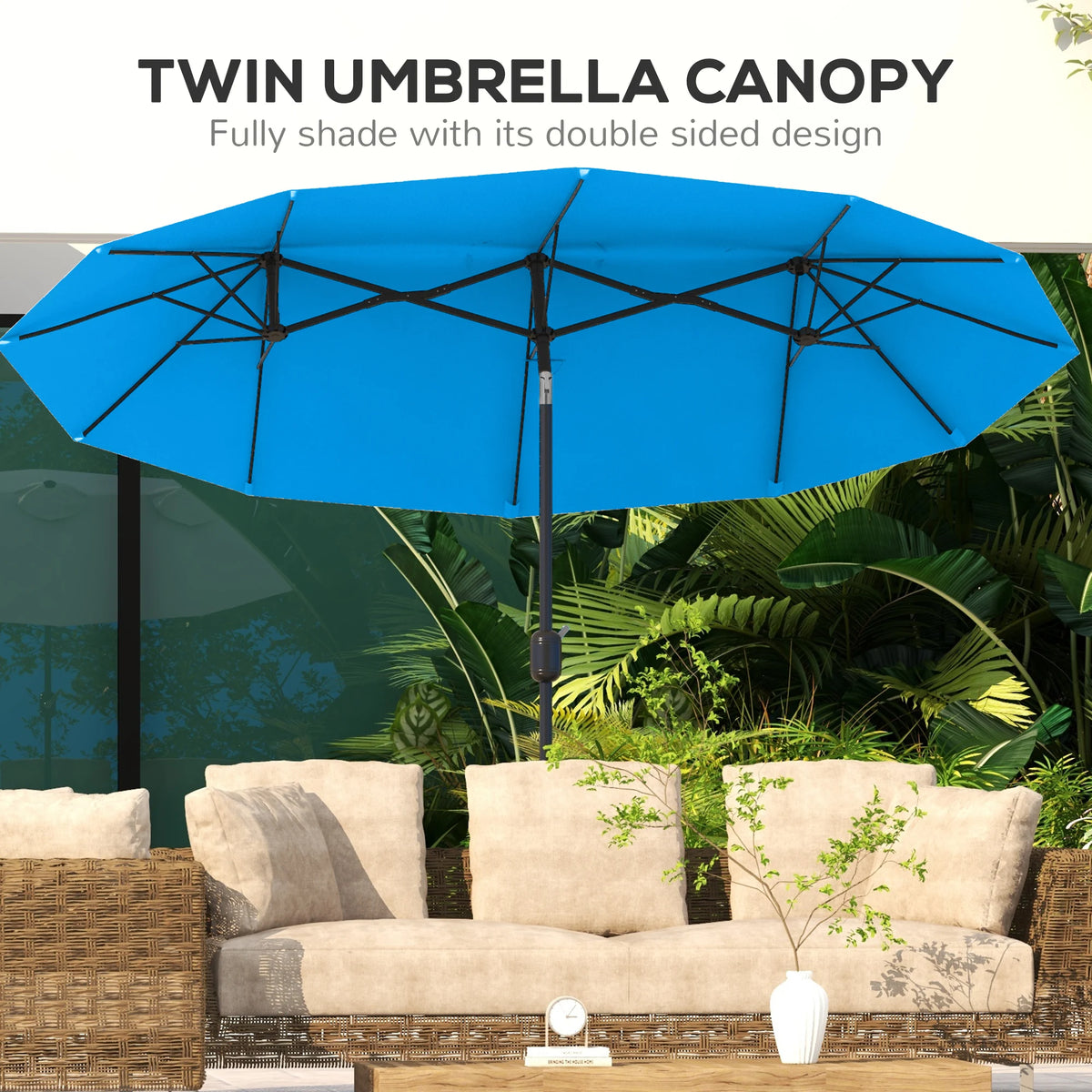 9.4FT Double-Sided Patio Umbrella with Tilt & Crank – Cyan Blue