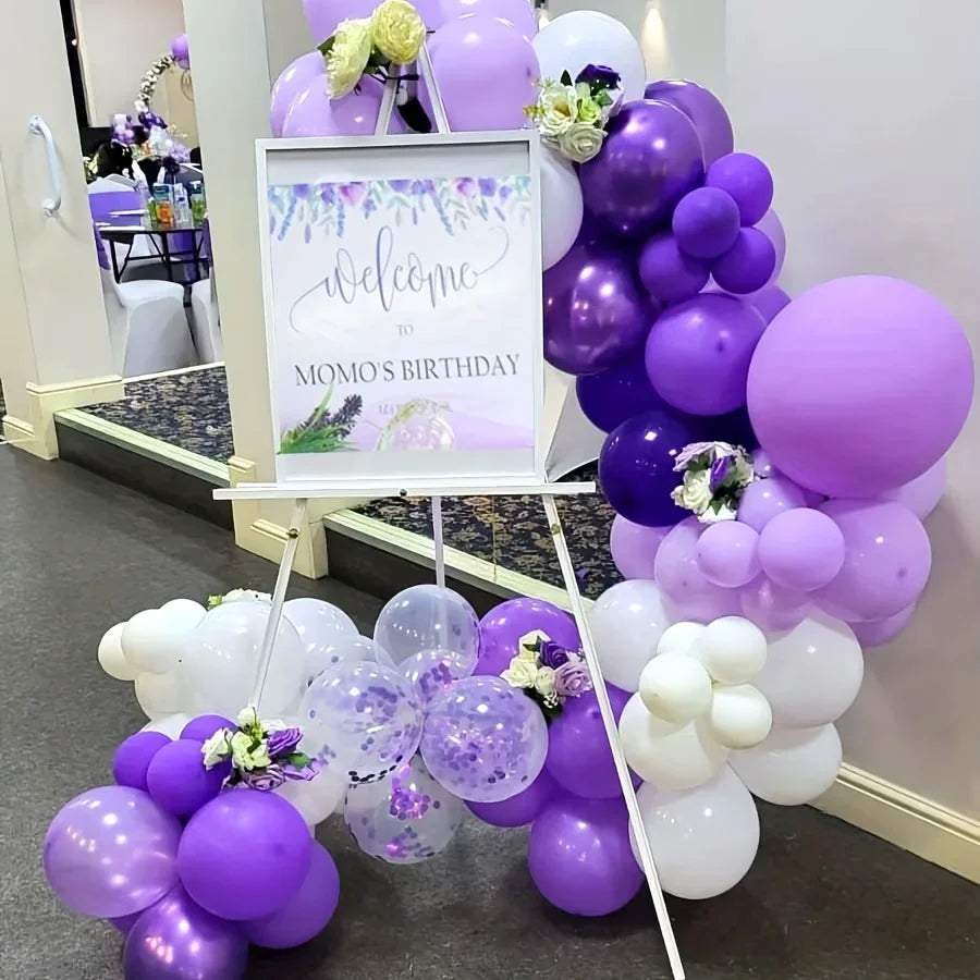 142-Piece Purple Balloon Garland Arch Kit – Lavender, Dark Purple, White & Metallic Party Balloons