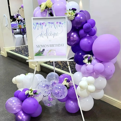 142-Piece Purple Balloon Garland Arch Kit – Lavender, Dark Purple, White & Metallic Party Balloons