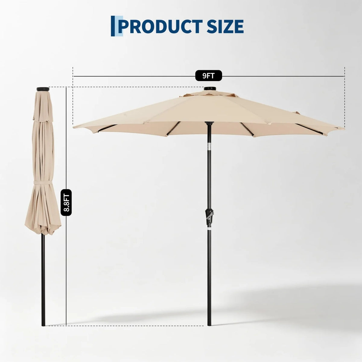 9FT/10FT Solar LED Patio Umbrella with 32 Lights