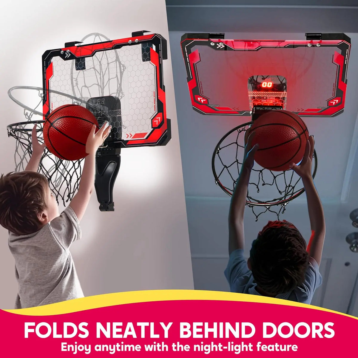 Light-Up Mini Indoor Basketball Hoop Set with Scoreboard & 4 Balls