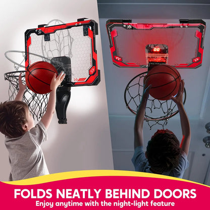 Light-Up Mini Indoor Basketball Hoop Set with Scoreboard & 4 Balls