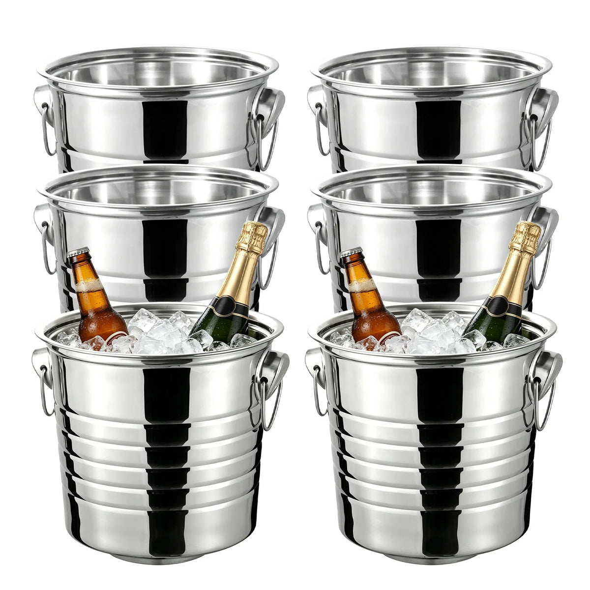 6-Pack 3L Stainless Steel Beverage Tubs with Handles – Ice Buckets for Beer, Wine & Champagne