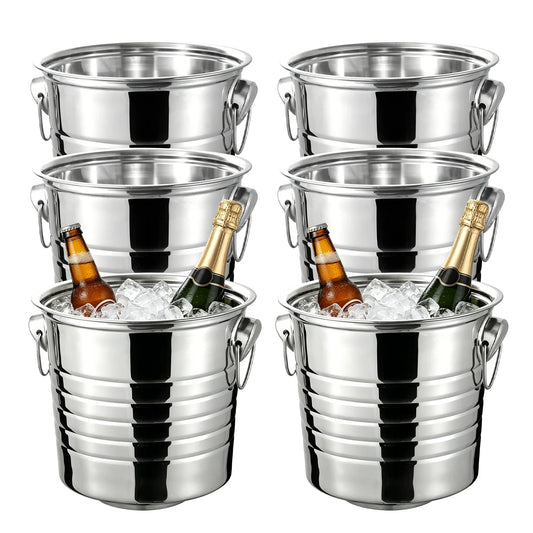 6-Pack 3L Stainless Steel Beverage Tubs with Handles – Ice Buckets for Beer, Wine & Champagne