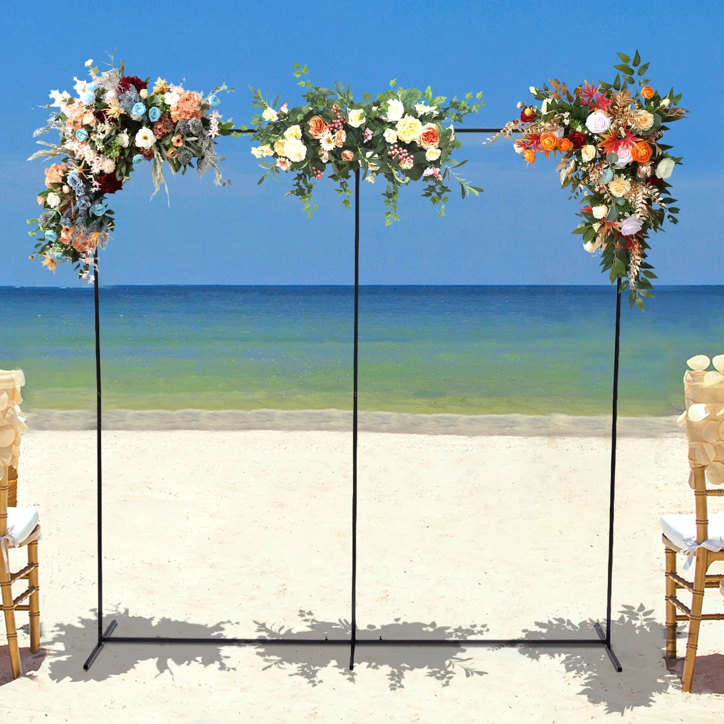 Heavy-Duty Rectangular Metal Backdrop Stand – 7.5 ft Black Event Frame for Balloons, Florals & Draping