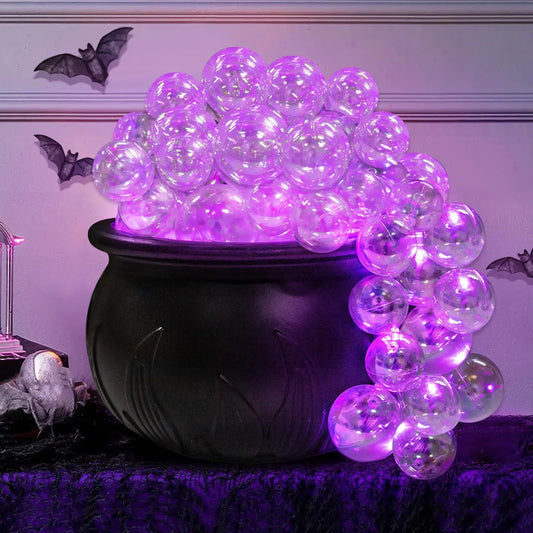 Bubbling Witch Cauldron Candy Bowl with Violet Light – Halloween Tabletop Decoration