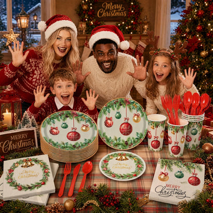350-Piece Christmas Disposable Dinnerware Set – Serves 50