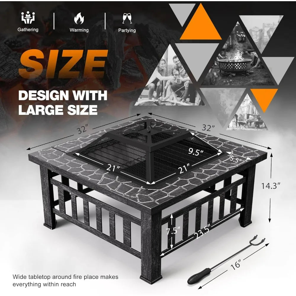 32" Square Wood-Burning Fire Pit