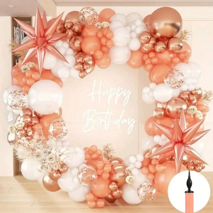 99-Piece Rose Gold, Orange & White Balloon Garland Arch Kit with Star Balloon & Pump