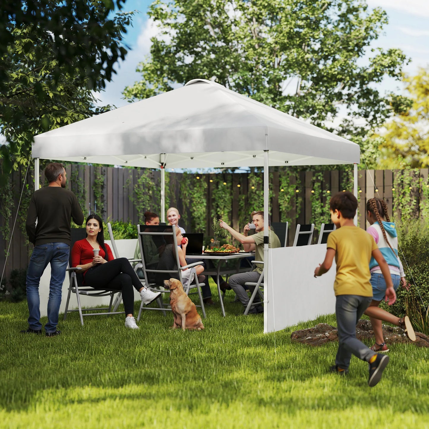 10 × 10FT Pop-Up Canopy Tent with 2 Half Sidewalls – White