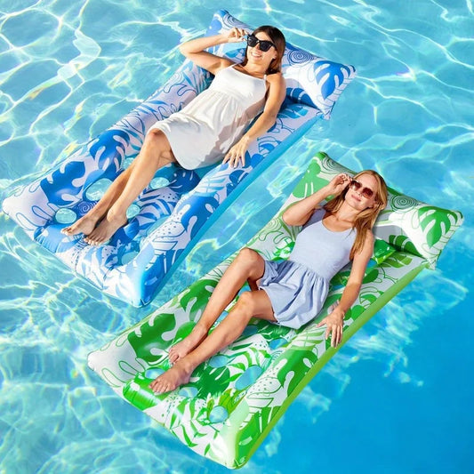 2-Pack Inflatable Pool Loungers with Headrests – Water-Flow Tanning Floats