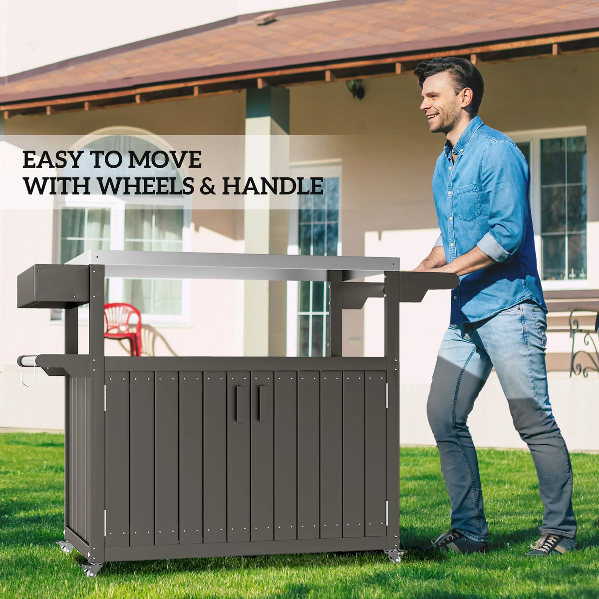 Outdoor Bar & Serving Cart with Storage – Dark Gray