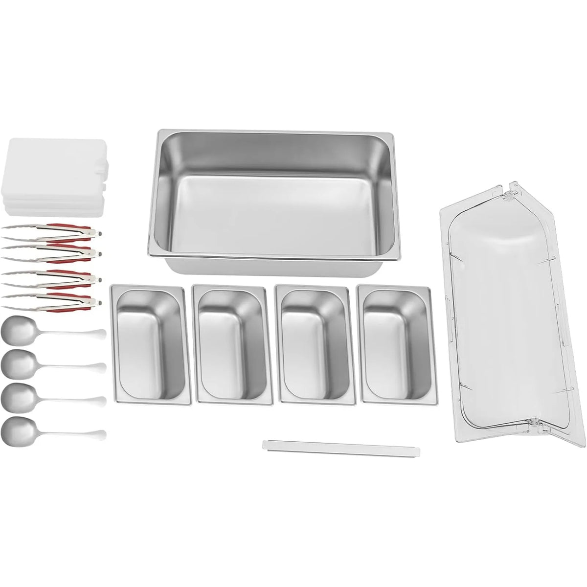 4-Compartment Stainless Steel Chilled Serving Station with Flip Top Lid