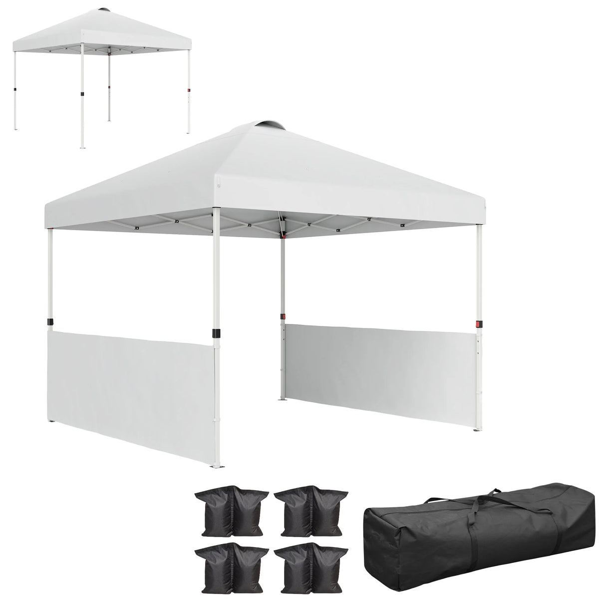 10 × 10FT Pop-Up Canopy Tent with 2 Half Sidewalls – White