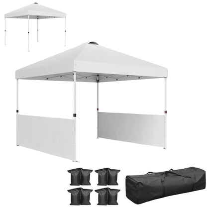 10 × 10FT Pop-Up Canopy Tent with 2 Half Sidewalls – White