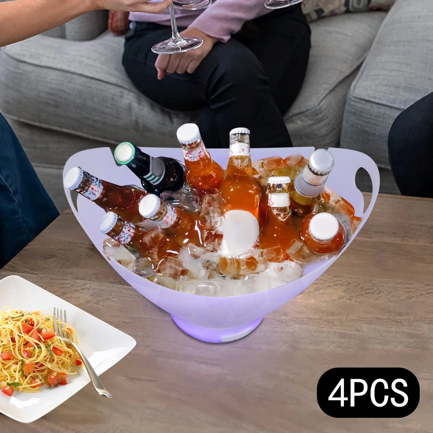 4-Pack 7L Bluetooth LED Ice Buckets with Speakers – 7-Color Rechargeable Wine & Champagne Coolers