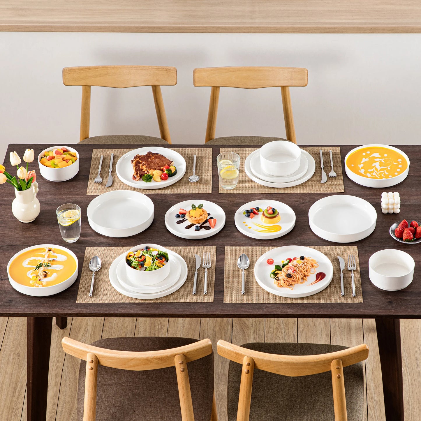 MALACASA Black Rim Porcelain Dinnerware Set – 12, 16, 18 or 24 Piece