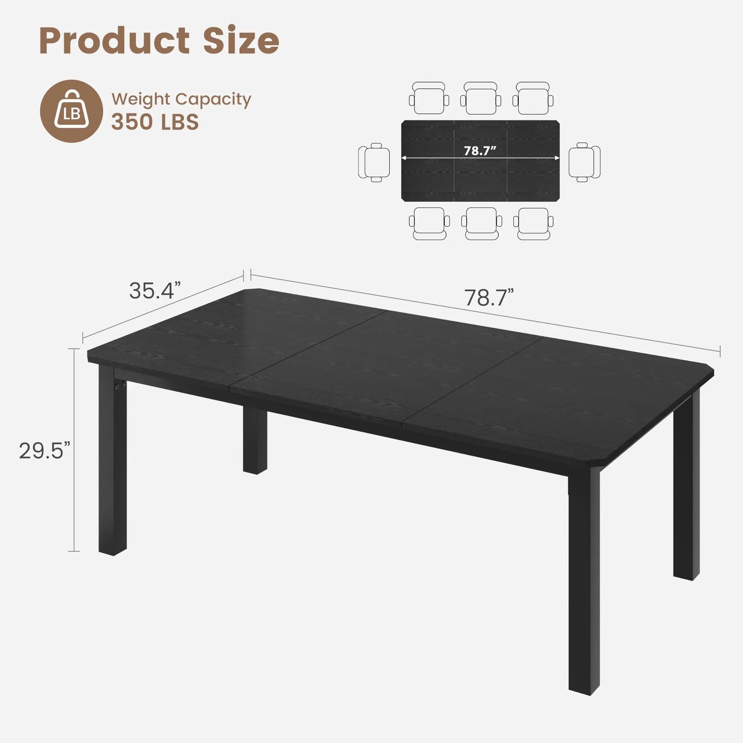 Industrial Dining Table for 4–10 – Wood Grain Top & Meta - 3 sizes available: 63", 70.8", or 78.7"