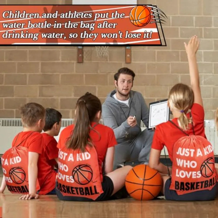 Basketball Party Favor Set – 12 Sports Water Bottles & 12 Drawstring Goodie Bags