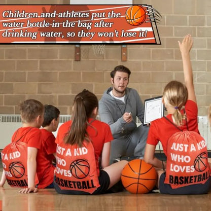 Basketball Party Favor Set – 12 Sports Water Bottles & 12 Drawstring Goodie Bags