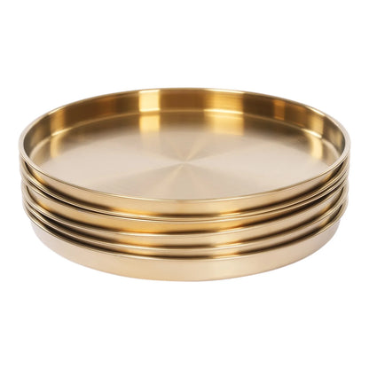 Gold Round Stainless Steel Serving & Display Trays – 12", 6 Piece Set