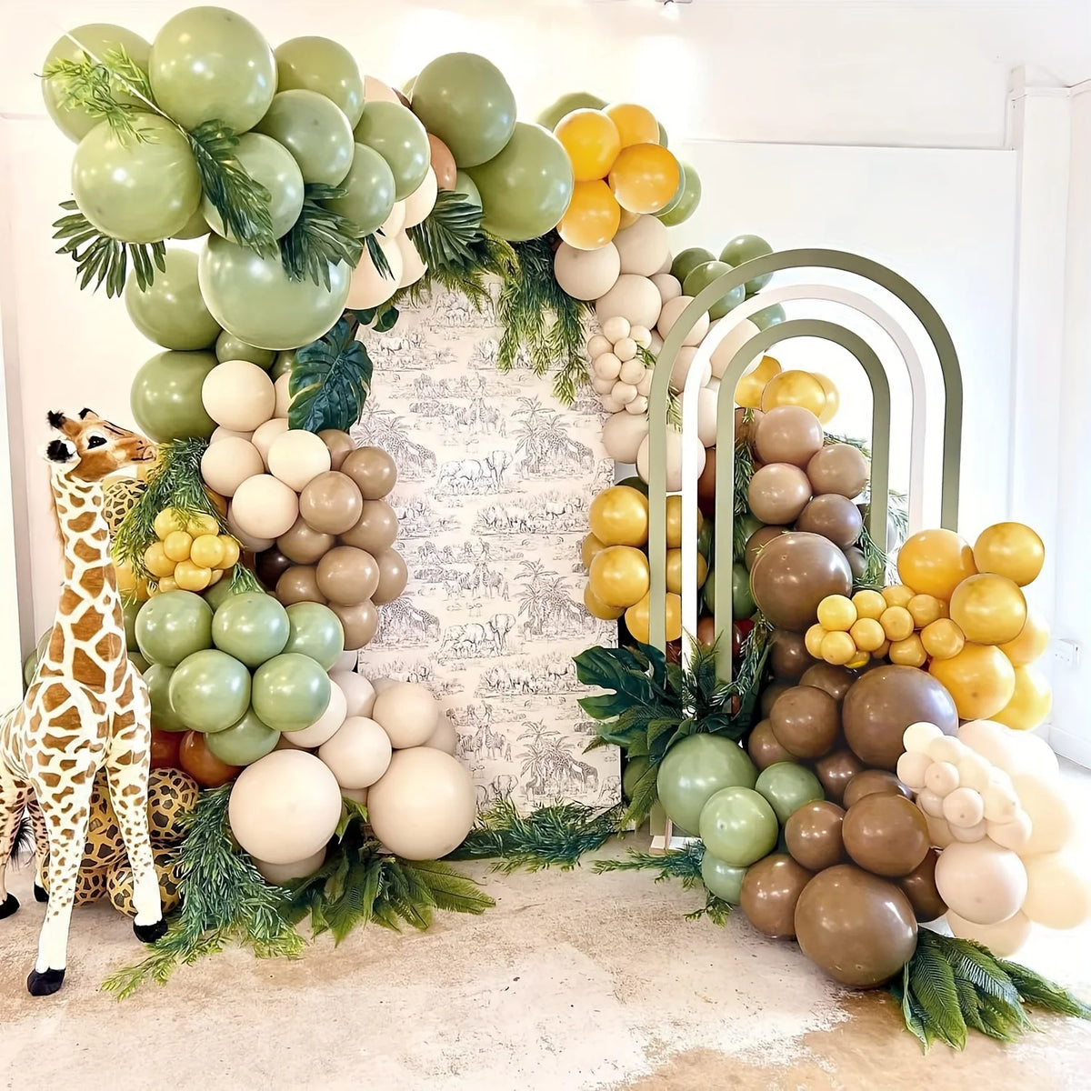 146-Piece Sage Green & Mustard Balloon Garland Arch Kit – Nude, Tan, Brown & White Party Balloons