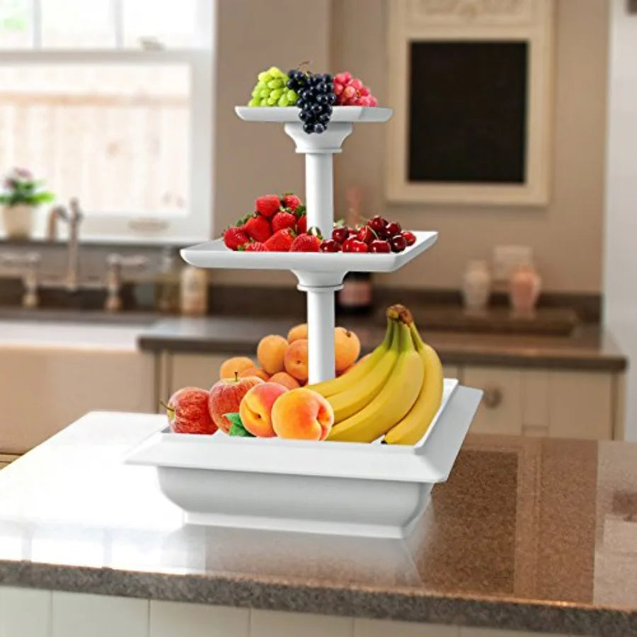 3-Tier White Square Cupcake & Dessert Display Stand – 12.5" Tiered Serving Stand