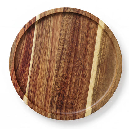 4-Piece Acacia Wood Round Serving Tray Set – 11.8" Platters