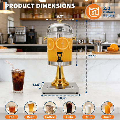Commercial Stainless Steel Beverage Dispenser with Ice Core & Stand – 2.2 or 4.4 Gallon