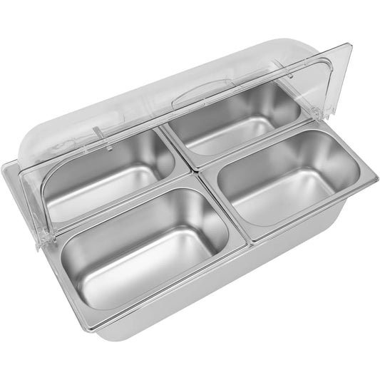 4-Compartment Stainless Steel Chilled Serving Station with Flip Top Lid