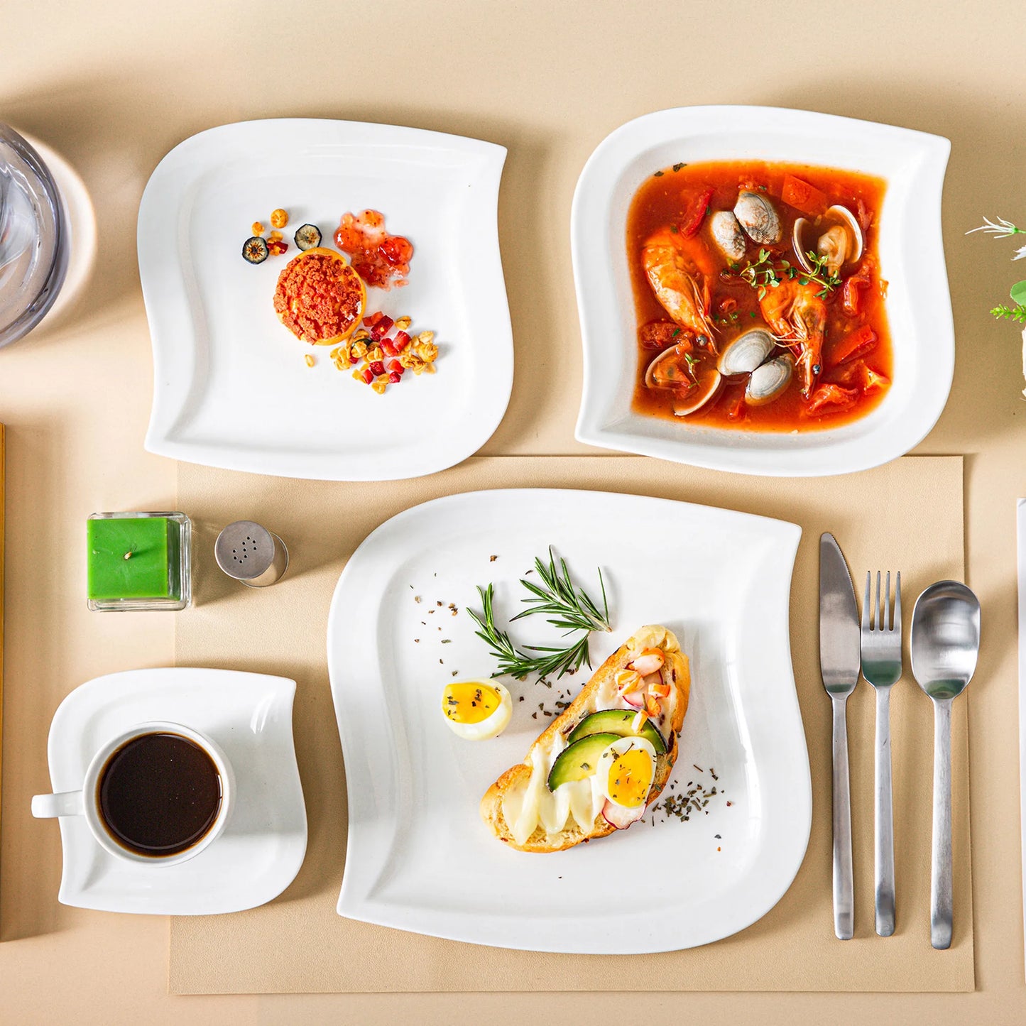 MALACASA ELVIRA Ivory White or Grey Marble Porcelain Dinnerware Set – 30 or 60 Piece, Service for 6 or 12