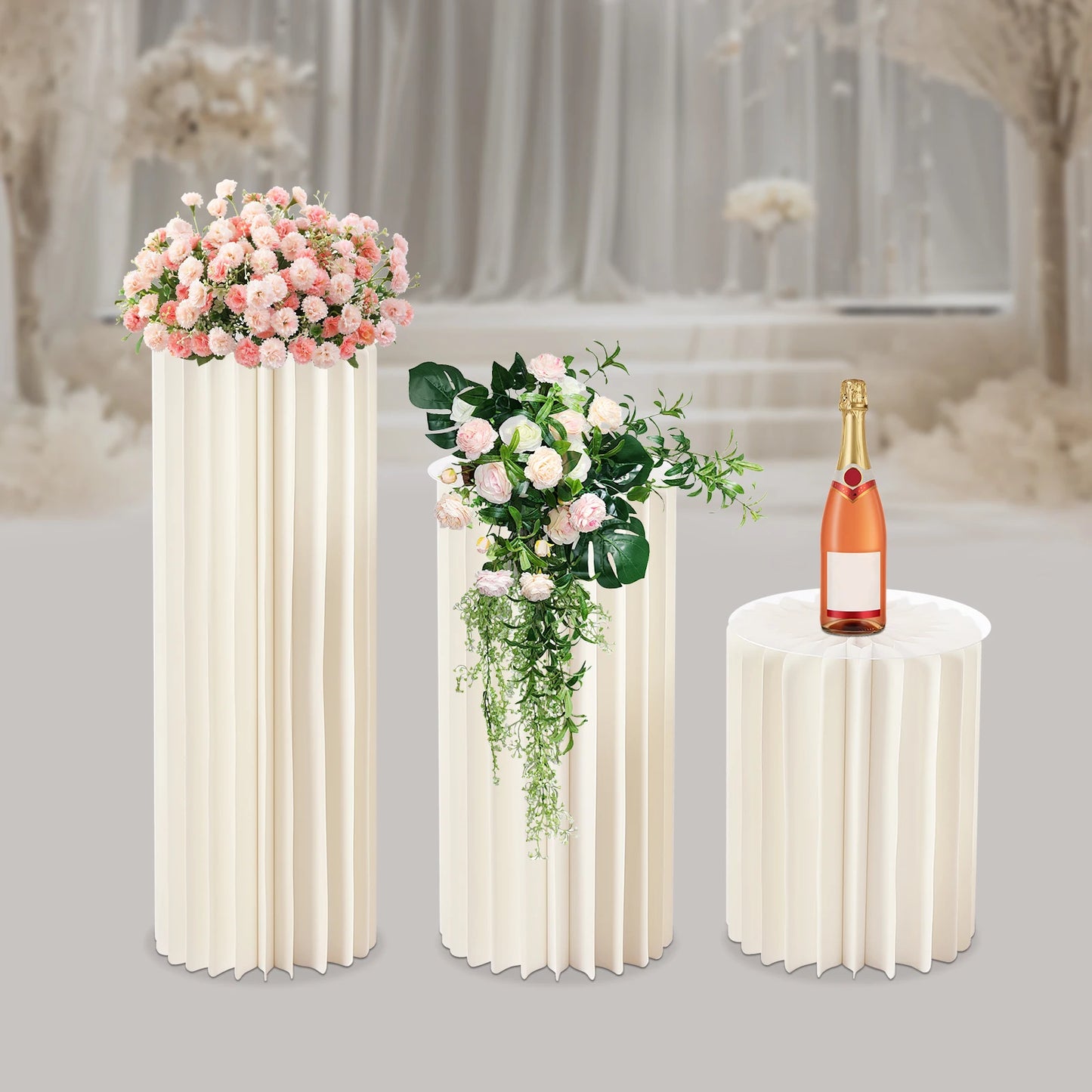 3-Piece Foldable Honeycomb Pedestal Stand Set – 15.7", 23.6" & 31.5" Event Display Columns